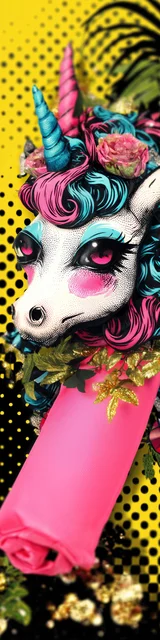 Free colorful bookmark with a unicorn head on bright yellow